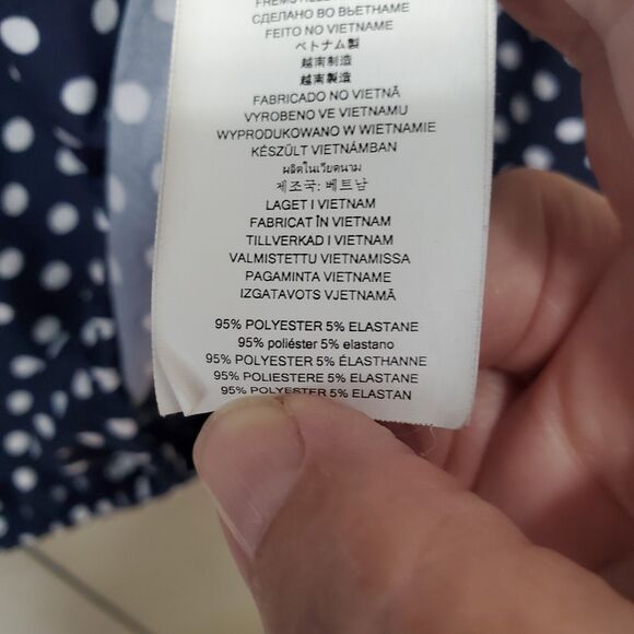 Michael Kors Navy Polka Dot Elastic Waist Bell Sleeve Blouse Size PL - Picture 7 of 7